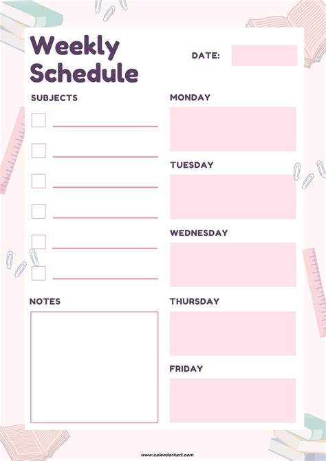 Weekly Student Planner Portrait Typeable Pdf Calendarkart