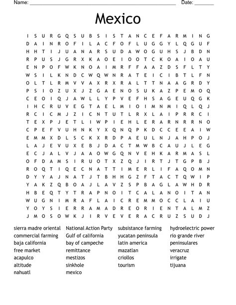 States Of Mexico Word Search Wordmint