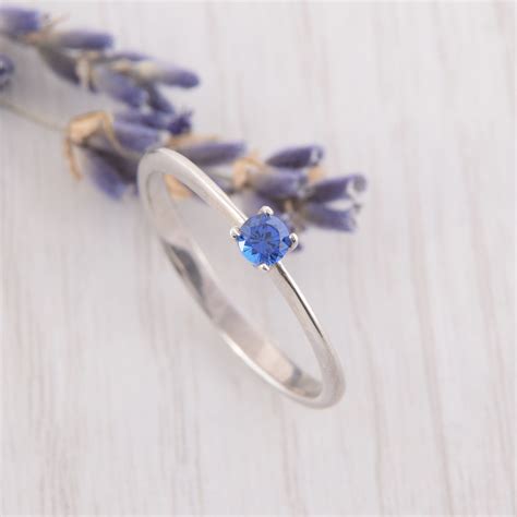 Small Minimalist Ring With Blue Sapphire In 925 Sterling Etsy