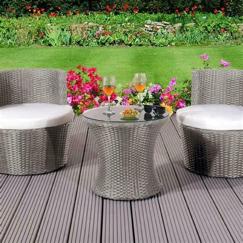 3 Piece Rattan Bistro Stackable Garden Furniture Set With Cover