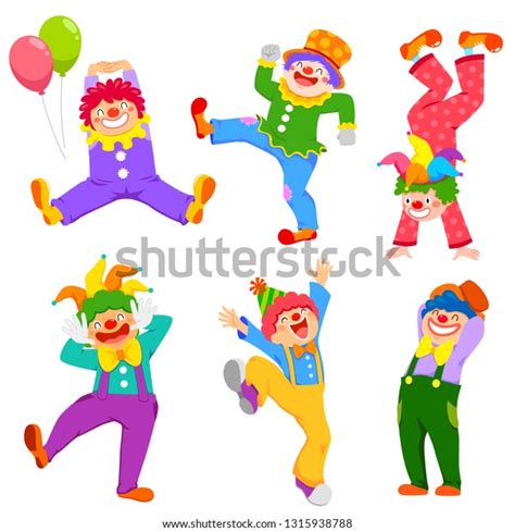 Set Cartoon Happy Clowns Different Poses Stock Illustration 1315938788