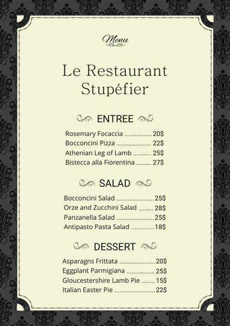 French Menu Card Template Postermywall