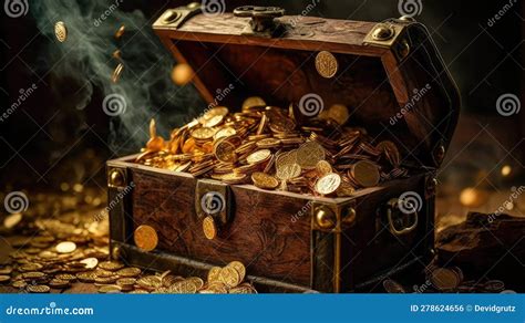 Old Treasure Chest Full Of Gold Generative Ai Stock Illustration