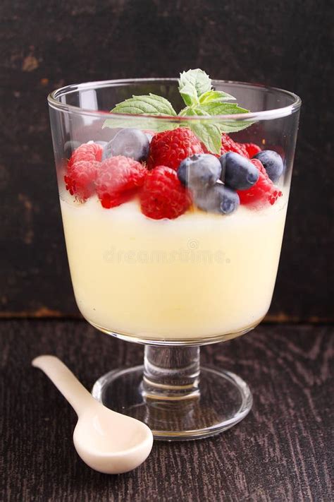 Milk Pudding With Berries In A Glass Stock Image Image Of Mint Milk