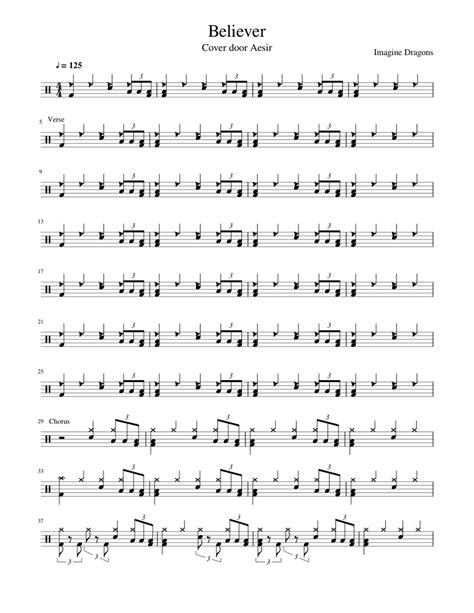 Imagine Dragons Believer Drum Score Sheet Music For Drum Group
