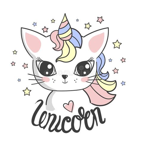 Cat With A Unicorn Horn Caticorn Kitten Unicorn Vector Stock Vector