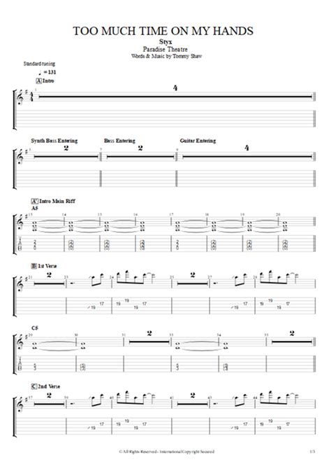 Too Much Time On My Hands Tab By Styx Guitar Pro Guitars Bass