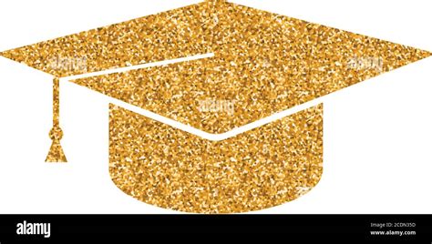 Graduation Hat Icon In Gold Glitter Texture Sparkle Luxury Style