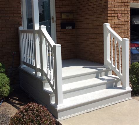 From a simple post and handrail setup to a complete metal railing section or vinyl railing kit; Photo Gallery - Precast Concrete Steps and Iron/Vinyl Railing