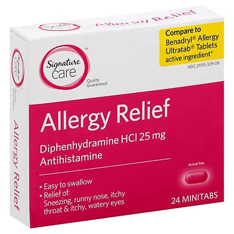 Signature Care Allergy Relief Diphenhydramine Hci 25mg Antihistamine