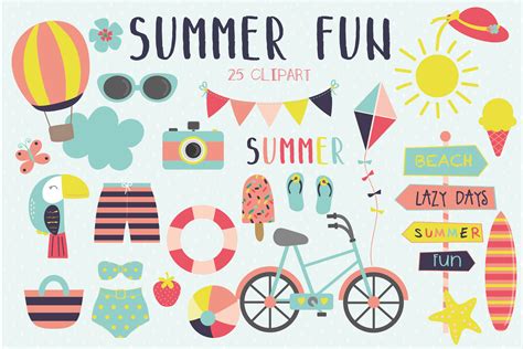 Summer Fun Clipart And Paper Set 93021 Scrapbooking Design Bundles