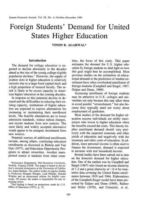 Pdf Foreign Students Demand For United States Higher Education