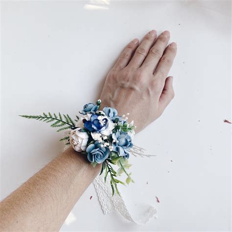 Deep Blue Wrist Corsage Floral Wrist Corsages Blue Wrist Etsy