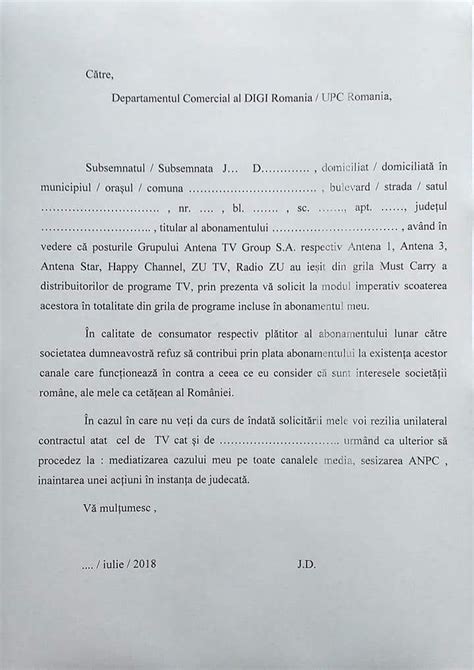 Model Cerere Reziliere Contract