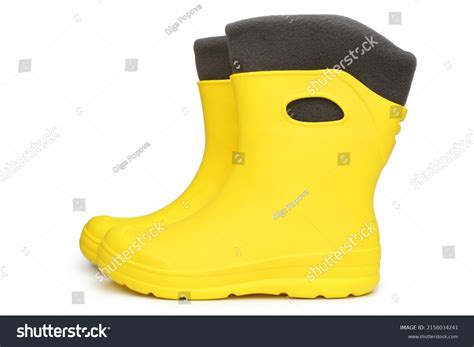 Yellow Rubber Boots On White Background Stock Photo 2158034241