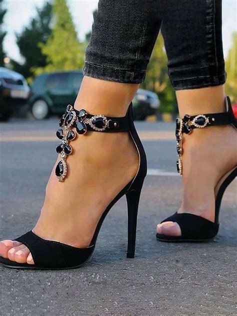 Buy Shoes Stylish Shiny Decorated Stiletto Pumps Ankle Strap High Heels