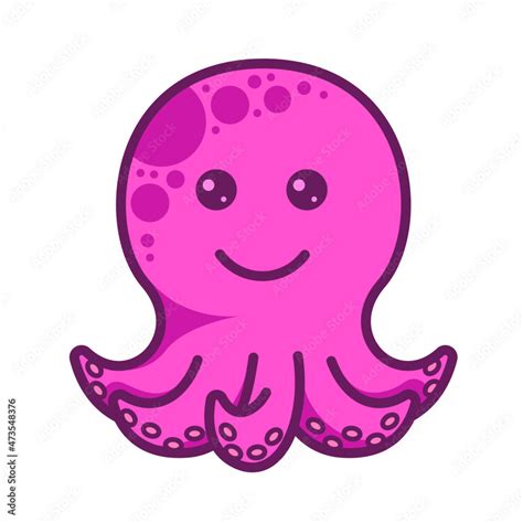 Cute Smiling Baby Octopus Cartoon Character Vector Logo Icon