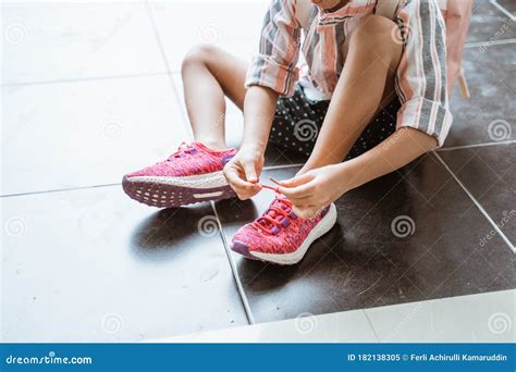 Kid Put Her Shoes By Herself Stock Image Image Of Lifestyle Home