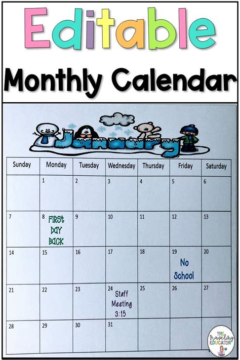 Free Editable Monthly Calendar Template Gambaran