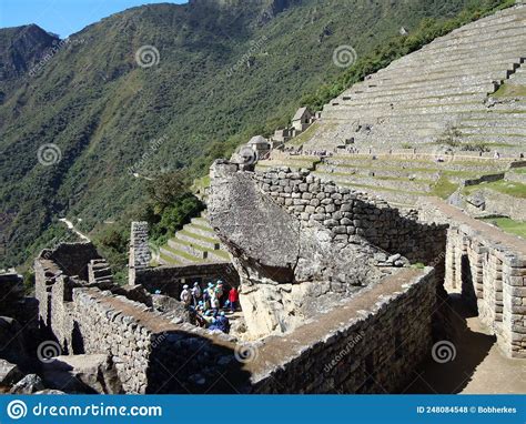 Machu Picchu Showing Building Atop A Massive Boulder Peruvian Andes