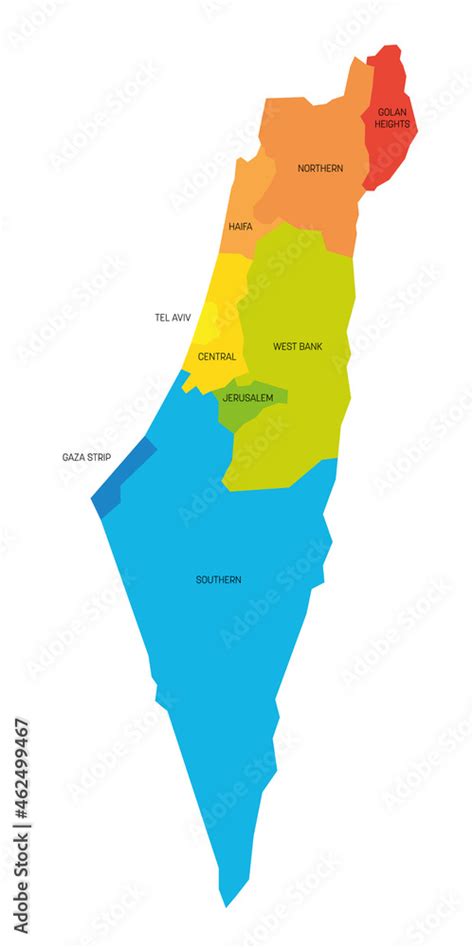 Colorful Political Map Of Israel Administrative Divisions Districts