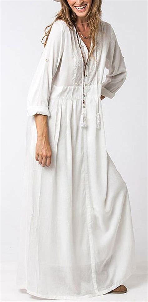 Cotton Maxi Dress With Long Sleeves Casual Dresses