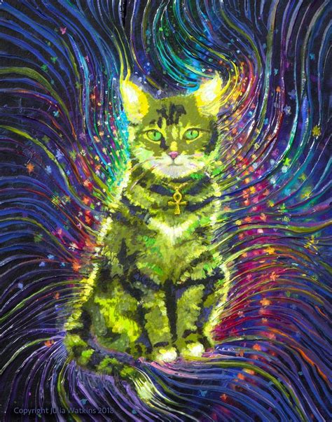 Image Of Cosmic Cat Energy Painting Giclee Print Egyptian Cat Goddess