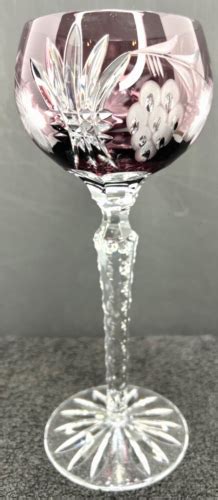 Purple Wine Hock Goblet Ajka Crystal Hungary Cut Grapes And Star Cut Stem