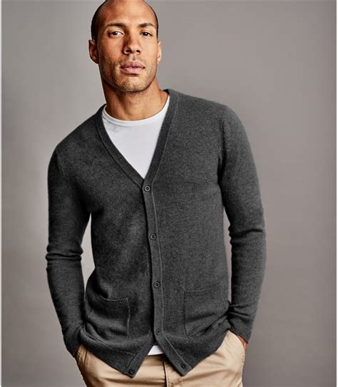 Charcoal Mens Pure Cashmere V Neck Cardigan Woolovers Uk