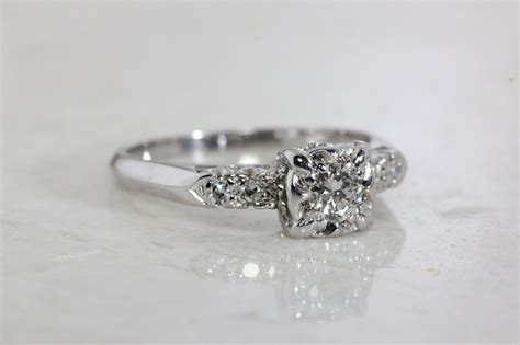 Antique Engagement Ring 14k White Gold Diamond Ring Illusion Setting