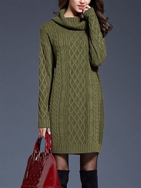 Solid Elegant Cowl Neck Shift Sweater Dress Justfashionnow
