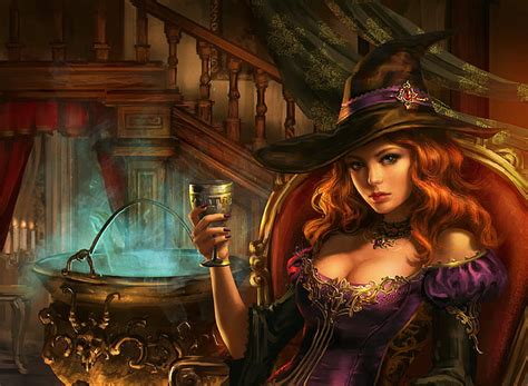 X Px K Free Download Witch Frumusete Luminos Redhead Halloween Pot Hat Fantasy