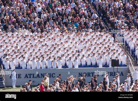 overhead view of 2015 us naval academy graduation and commissioning ceremony at navy marine