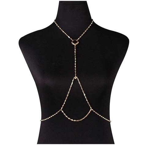 Women Sexy Metal Charm Crossover Harness Waist Belly Bikini Body Chain Necklace Gold Chain
