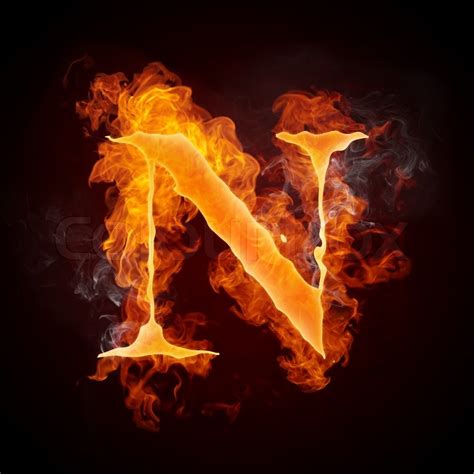 Fire Letters N Isolated On Black Stock Image Colourbox