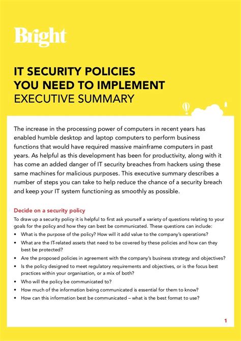 It Security Policies You Need To Implement Executive Summary