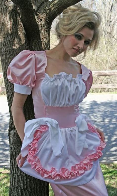Satin Sissy Swiss Maid Dress Pink And White Long Floor Length