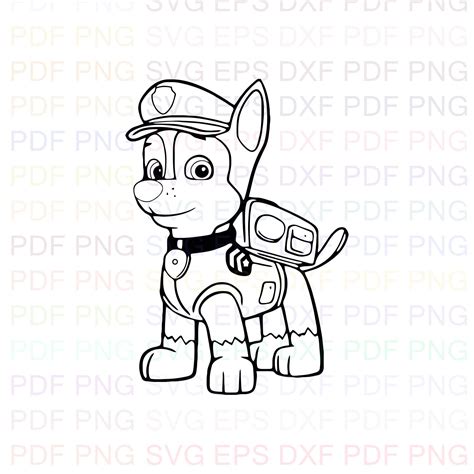 Chase Paw Patrol Outline Svg Stitch Silhouette Coloring Page Etsy