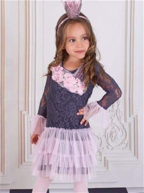 Girls Pinkgrey Three Tier Ruffle Lace Dress Mia Belle Girls