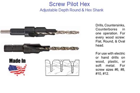 Screw Pilot Drills Countersinks Couterbores In One Operation Sizes 6 To 12