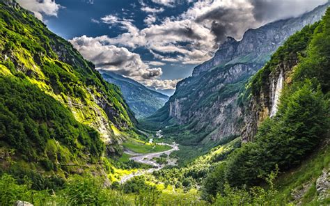 Download Wallpapers Mountain Valley Mountains Alps Green Slopes Of