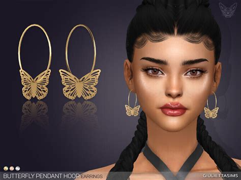 Butterfly Pendant Hoop Earrings By Feyona At Tsr Sims 4 Updates