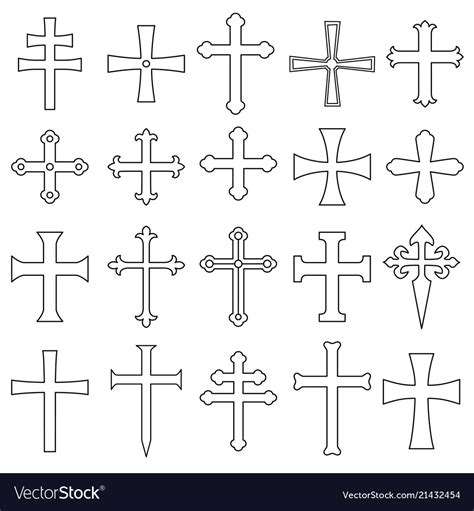Christian Crosses Icons Set Outline Royalty Free Vector