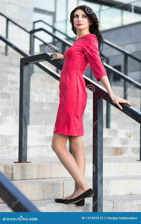 Young Woman Wearing Red Dress Stock Image Image Of Attractive Luxury