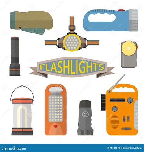Vector Set Of Flashlights In Flat Style Design Elements And Icons On
