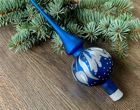 Blue Vintage Christmas Glass Tree Topper 12 Inches Tree Etsy