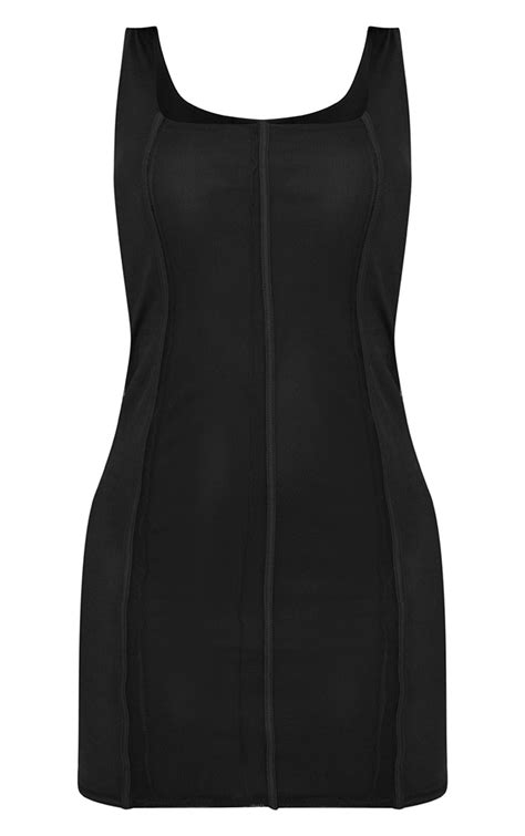 Shape Black Mesh Panelled Square Neck Bodycon Dress Prettylittlething Ca