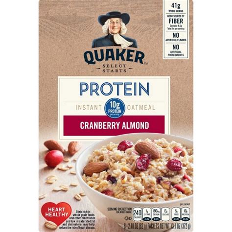 34 quaker oats nutrition facts label. Quaker Protein Cranberry Almond Instant Oatmeal - 6ct : Target