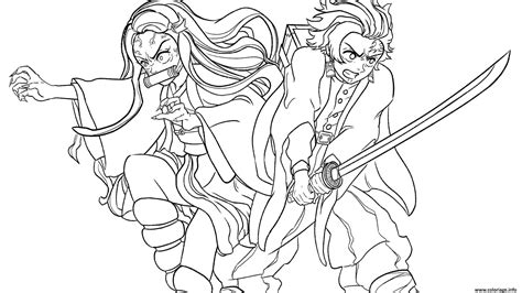 Coloriage Nezuko And Tanjiro Fight Demons Demon Slayer Jecolorie Com