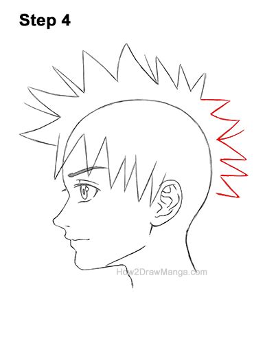 A tutorial on drawing anime and manga male and female hair from the from, side and back views. How to Draw a Manga Boy with Spiky Hair (Side View ...